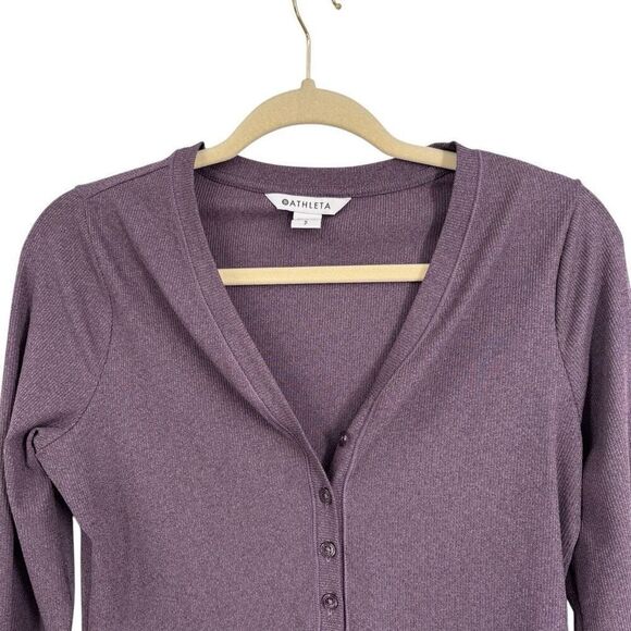 Athleta Uptempo Ribbed Long Sleeve Henley Tee Purple Size Small - Picture 4 of 10